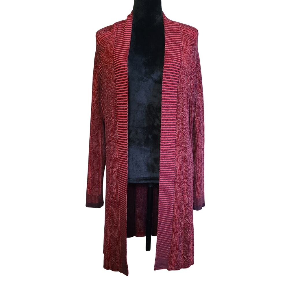 Soft‎ Surroundings Cardigan Sweater Womens Large Knit Red Black Long Line Duster